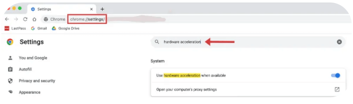 navegador chrome de aceleração de hardware