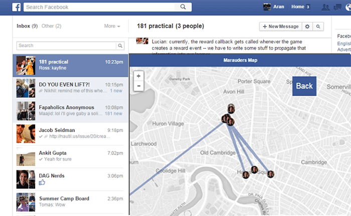 Facebook-Standort Marauder's Map