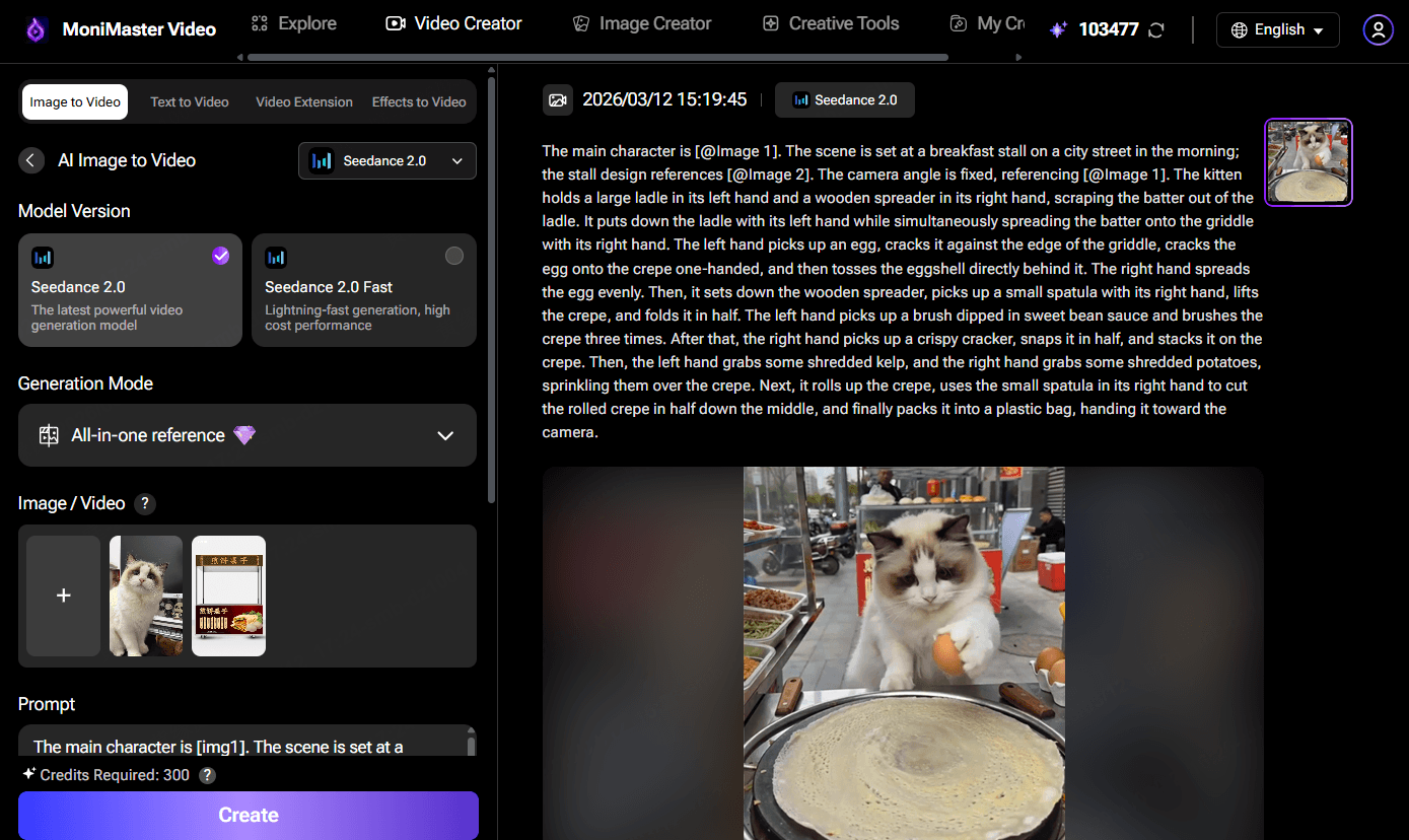 Free seedance 2.0 in MoniMaster video
