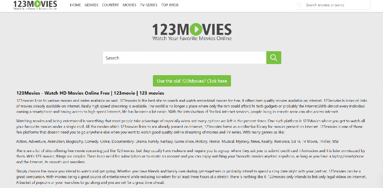 123Movies home page