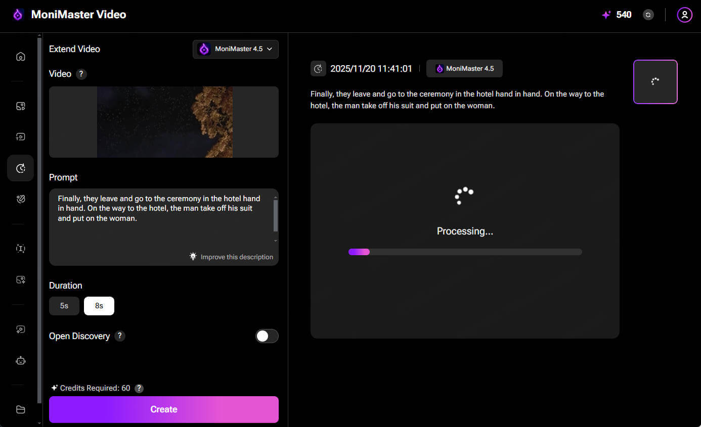 Extend video with text prompt