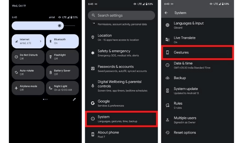 access the quick settings panel