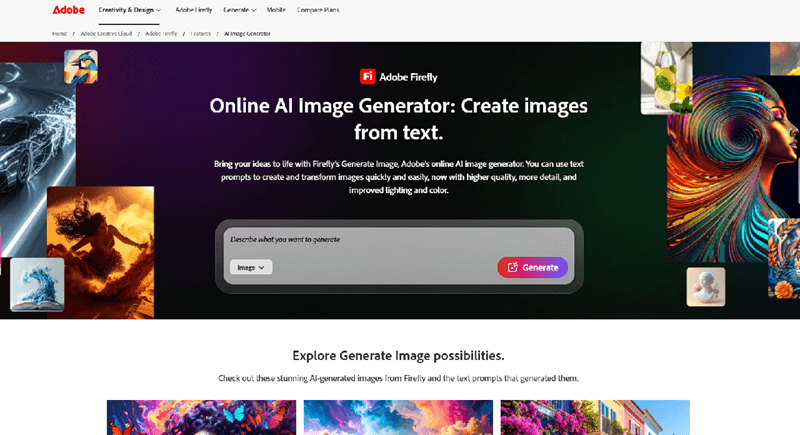 Adobe Firefly home page