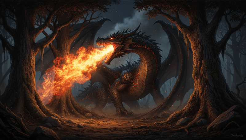 dragon in a dark forest