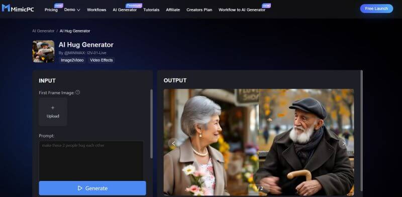 mimicpc hug video generator