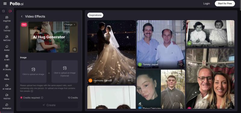 pollo ai hug video generator
