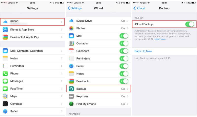 backup iphone by icloud