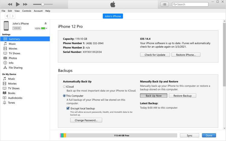 backup iphone by itunes
