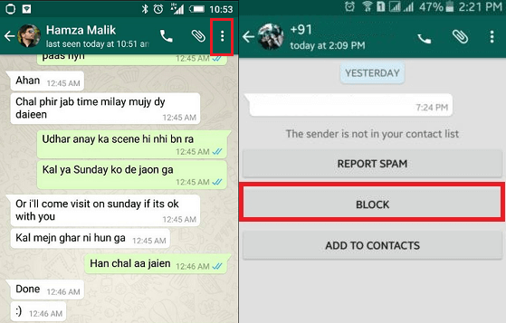 block specific contact on whatsapp