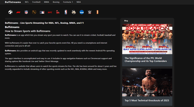 BuffStreams home page
