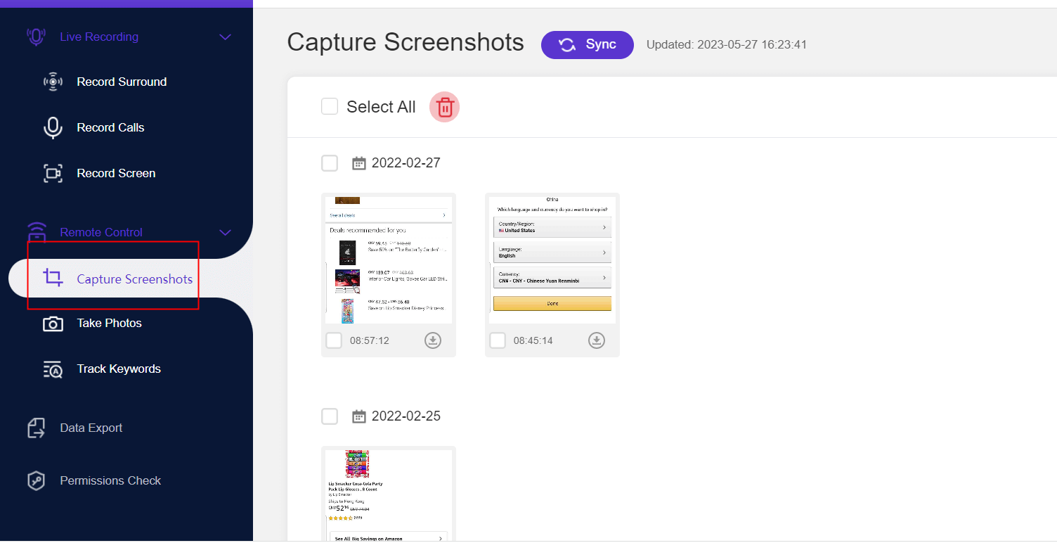 capture screenshots in monimaster