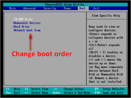change boot order windows bios