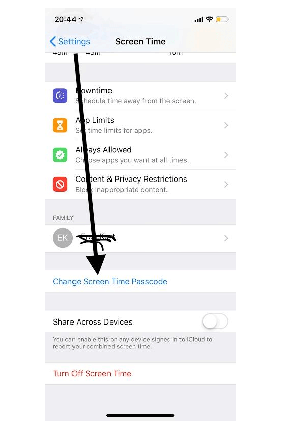 change screen time passcode