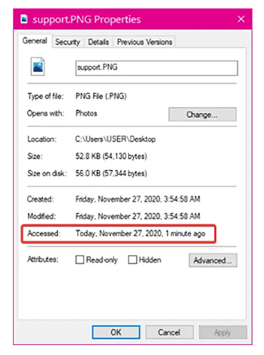 check file access timestamps