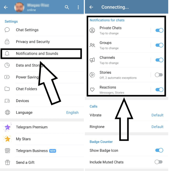 check telegram notification setting