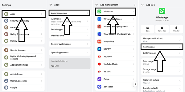 check whatsapp permissions