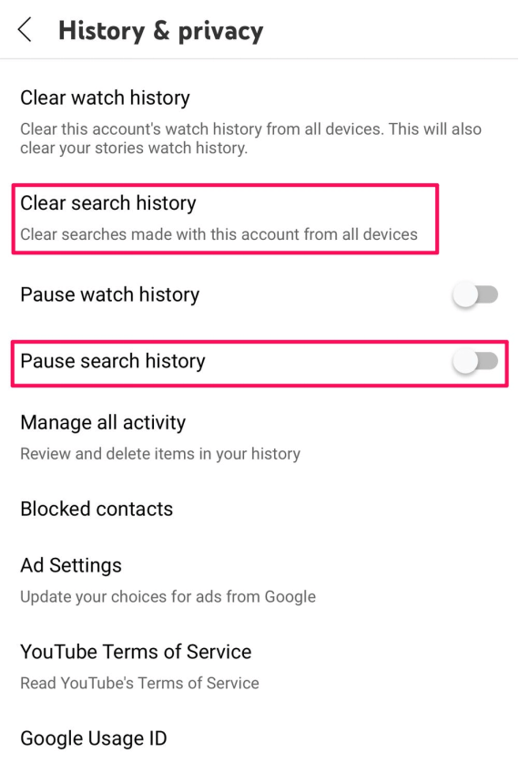 clear search history