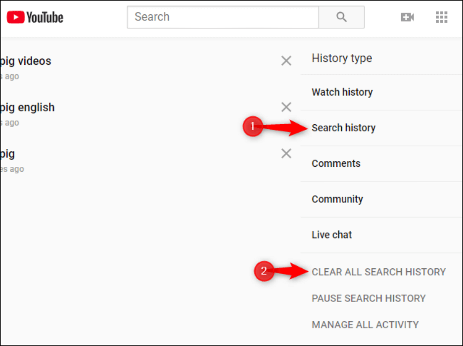clear the search history