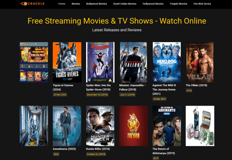 Crackle home page