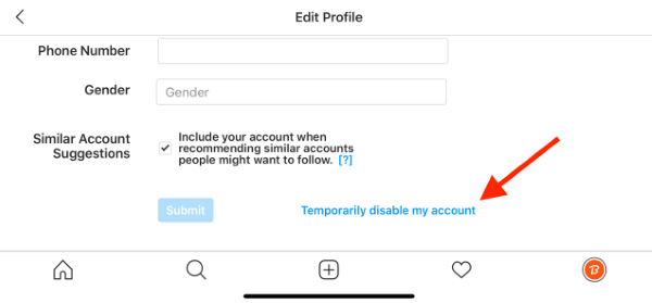 delete instagram account temporarily