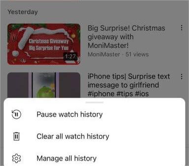 delete youtube history on phone