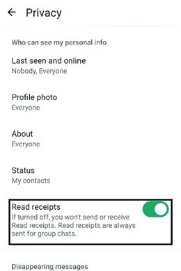 disable whatsapp read receipts