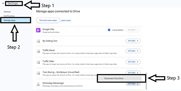 disconnect whatsapp from google drive