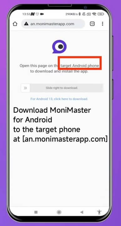 download monimaster for android to the target phone