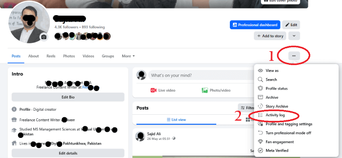 facebook activity log