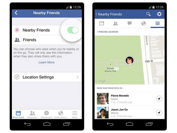find friends location with nearby friends