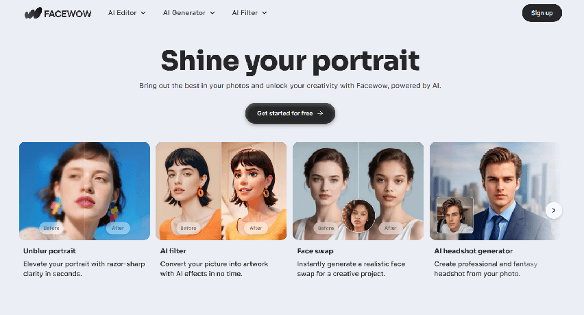 Facewow AI home page
