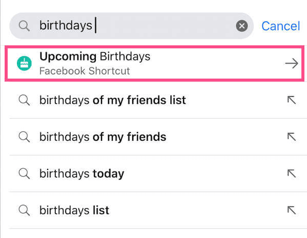 find birthdays on the search button