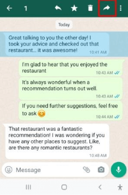 forward whatsapp message on android