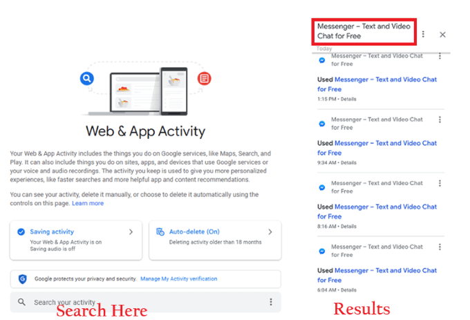 inspect google activity history