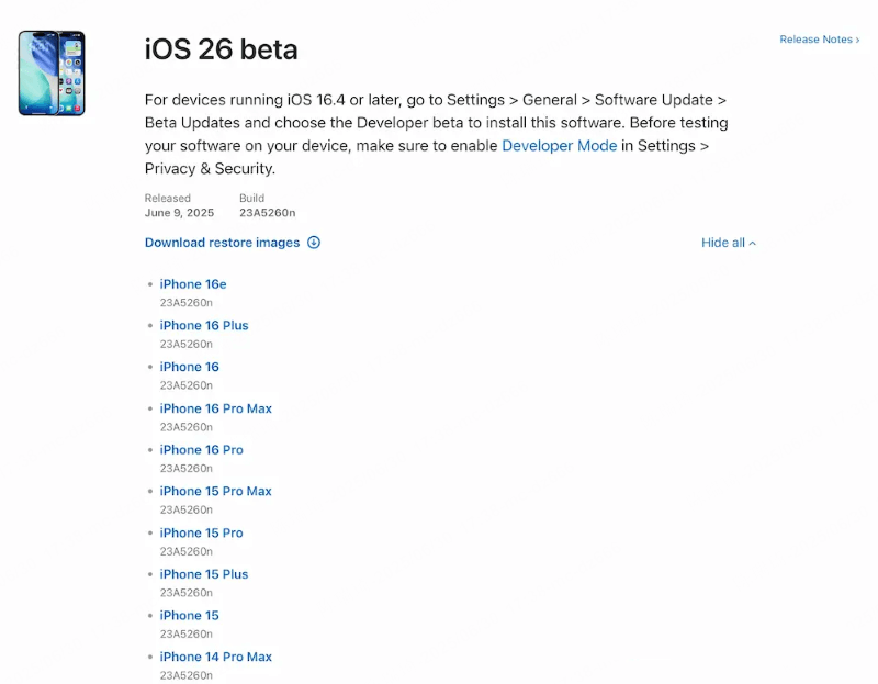 ios 26 beta download ipsw