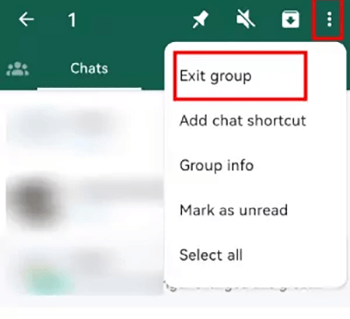 leave whatsapp group via the main menu