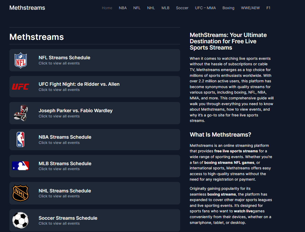 MethStreams home page