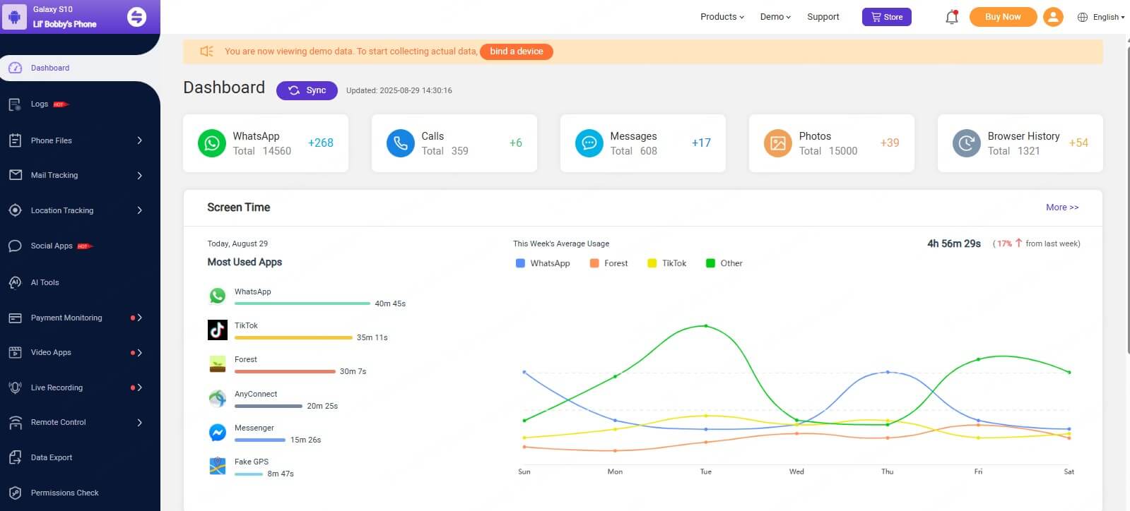 monimaster android dashboard