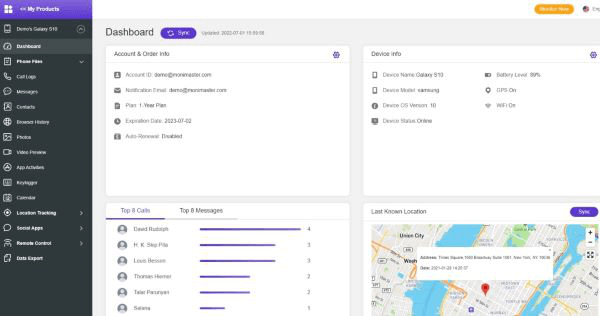 monimaster android dashboard