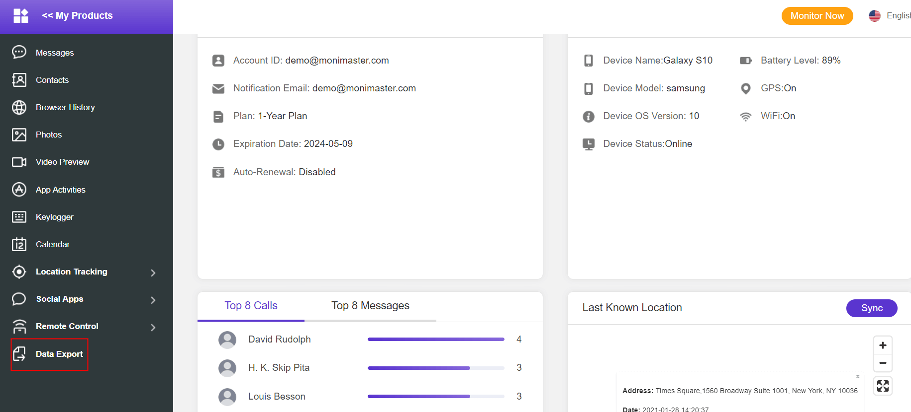 monimaster data export