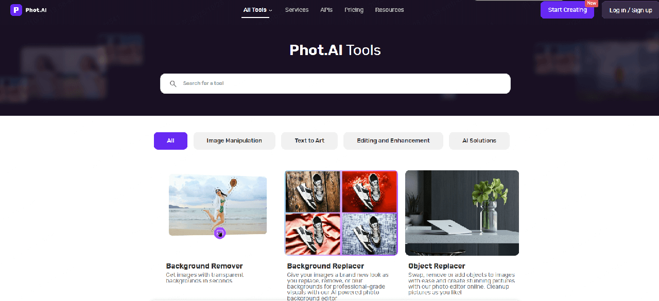 Phot.AI home page