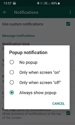 setup whatsapp popup notification