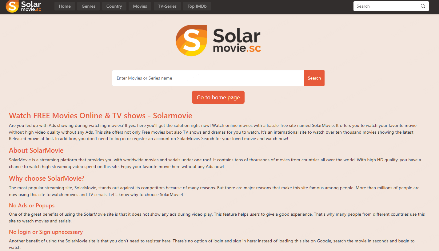 SolarMovie home page