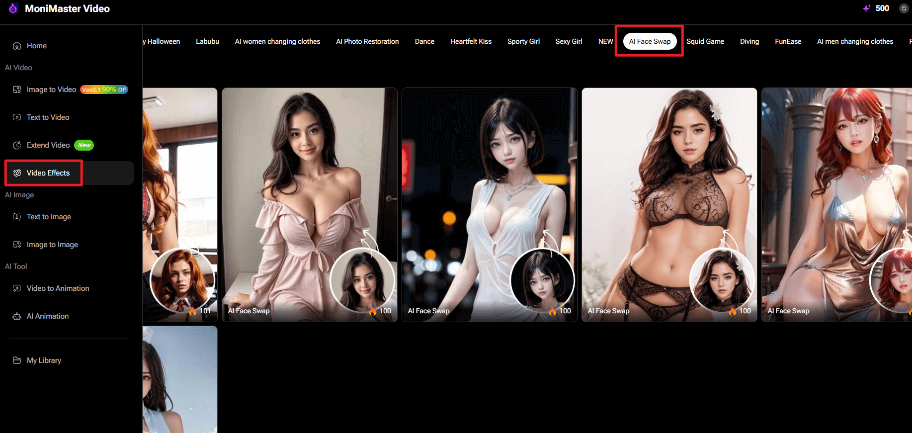 choose monimaster video ai face swap effect