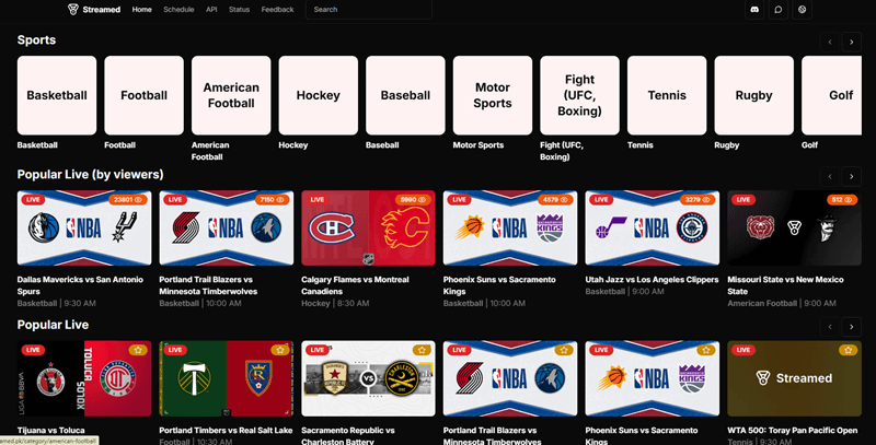 Streamed.su home page