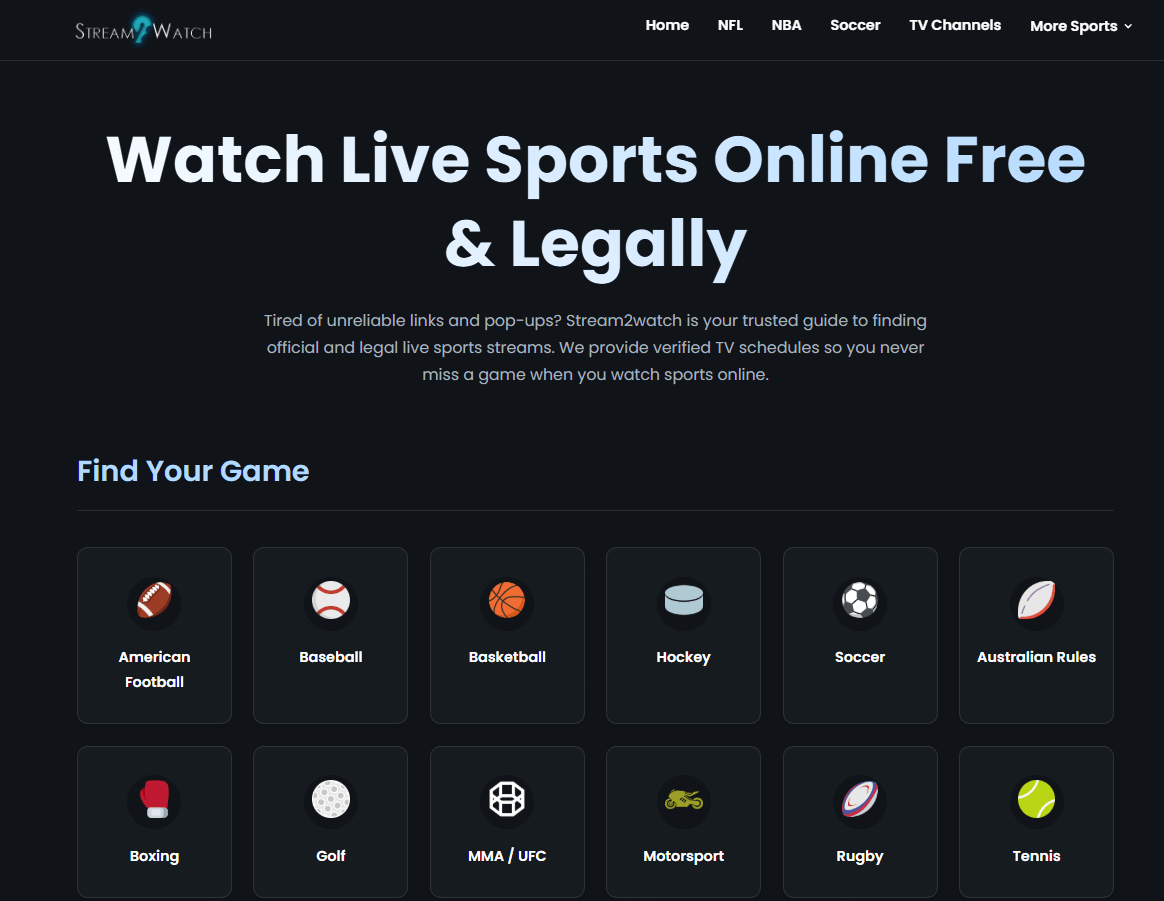 Stream2Watch home page