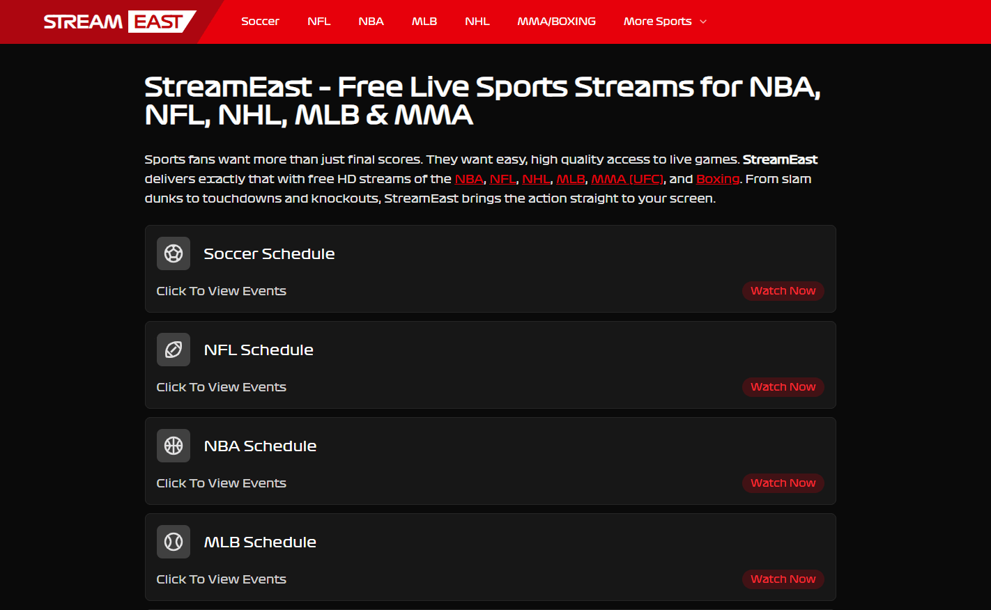 StreamEast home page