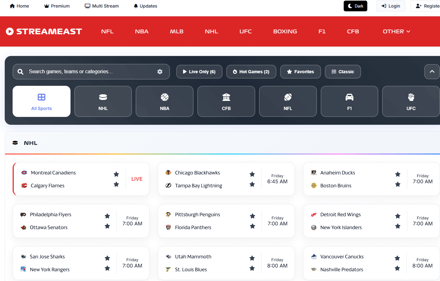 streameast home page