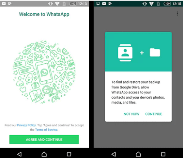 transfer whatsapp message from a google drive backup