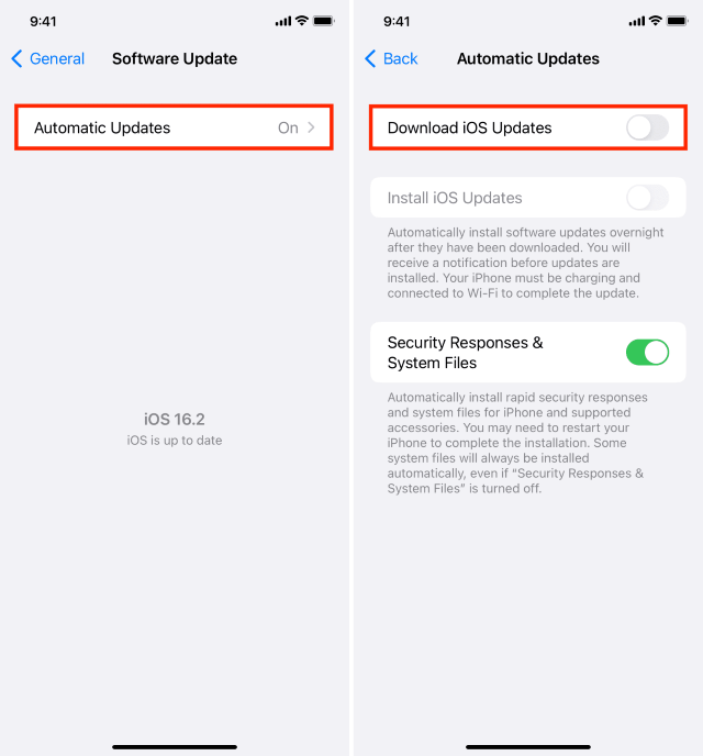 turn off automatic software update